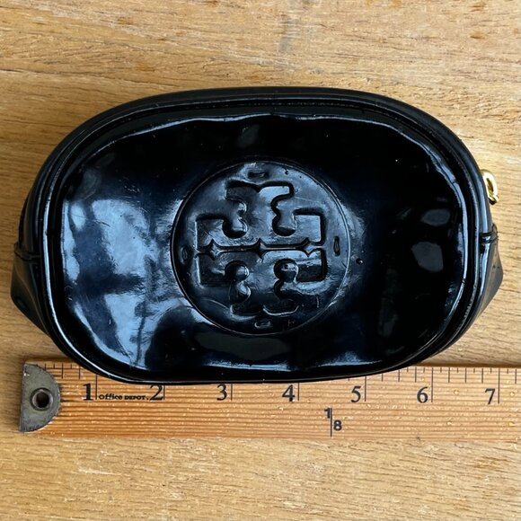 TORY BURCH PATENT LEATHER COSMETIC CASE MAKE UP BAG Women’s Black Gold Zipper - Picture 6 of 6